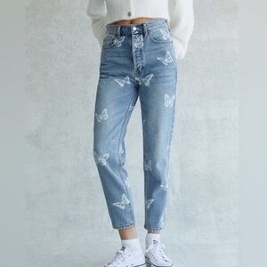 PACSUN Butterfly Print Blue Jeans 100% Cotton - Size 25